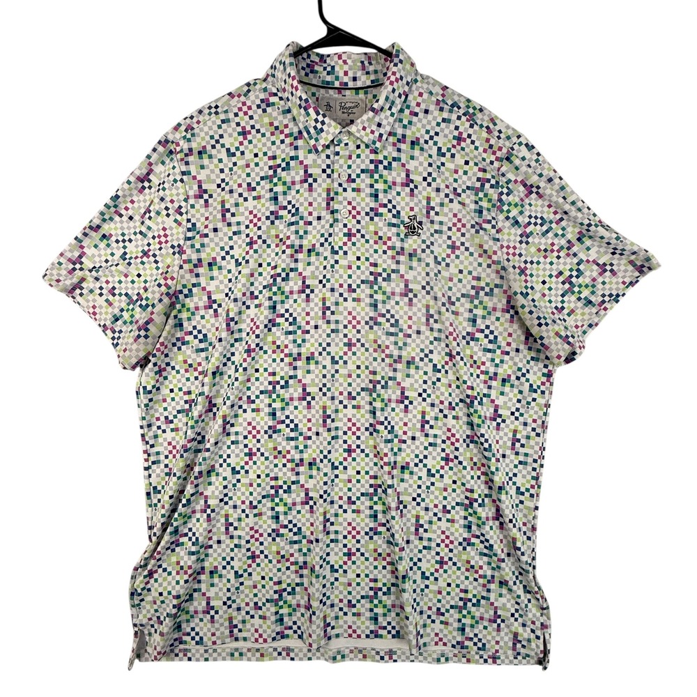 Original Penguin Golf Polo Men's XL Pixelated Geometric Print Short Sleeve Shirt